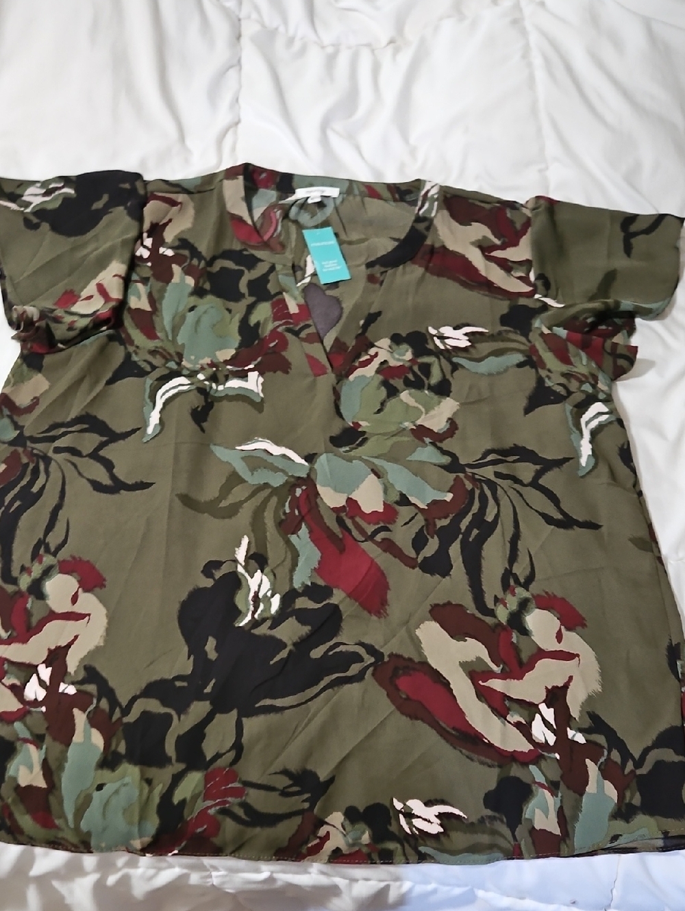 Maurices Olive Green Floral Print V-Neck Blouse